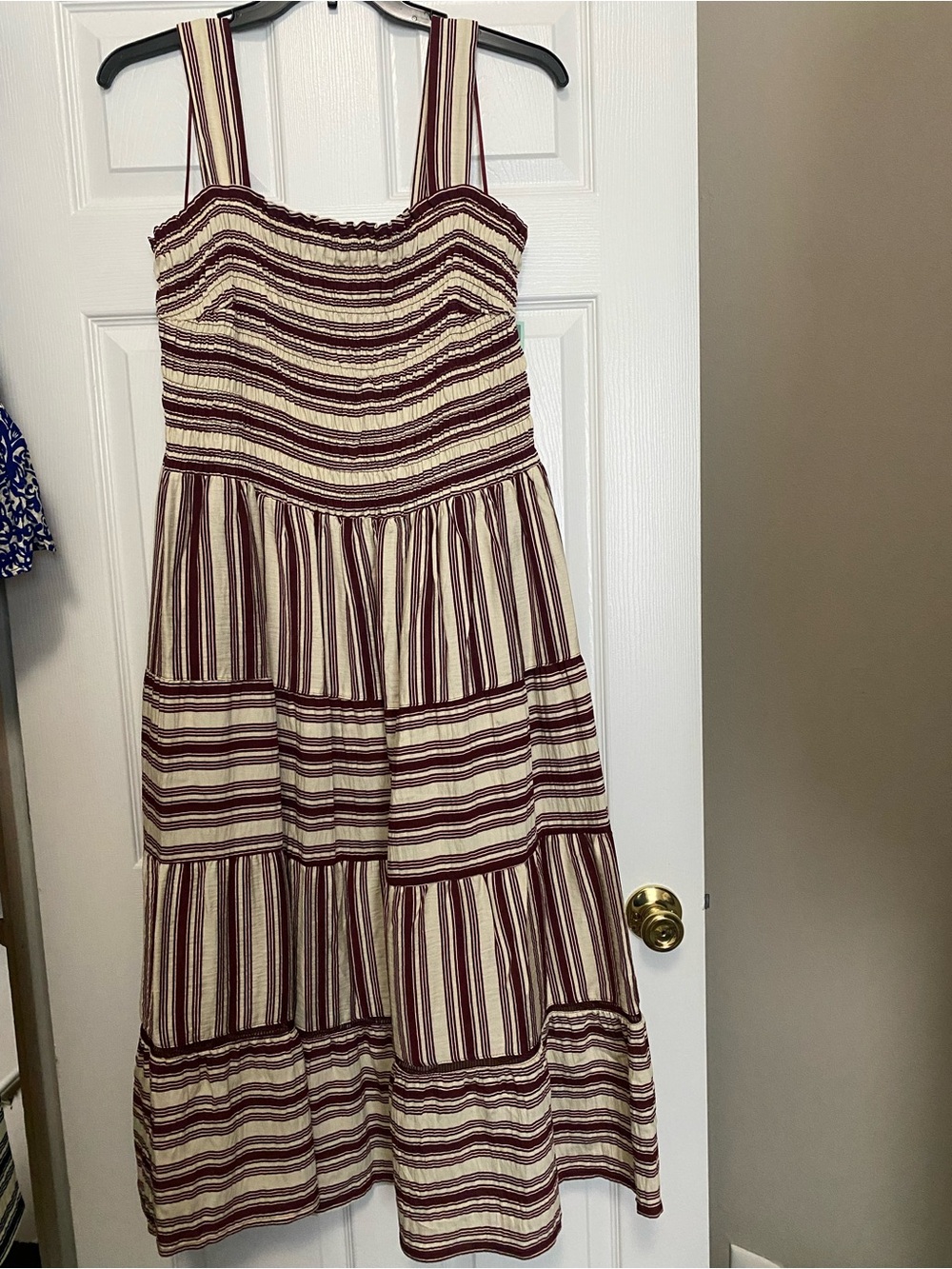 Terra & Sky Cream and Burgundy Striped Maxi Sundress